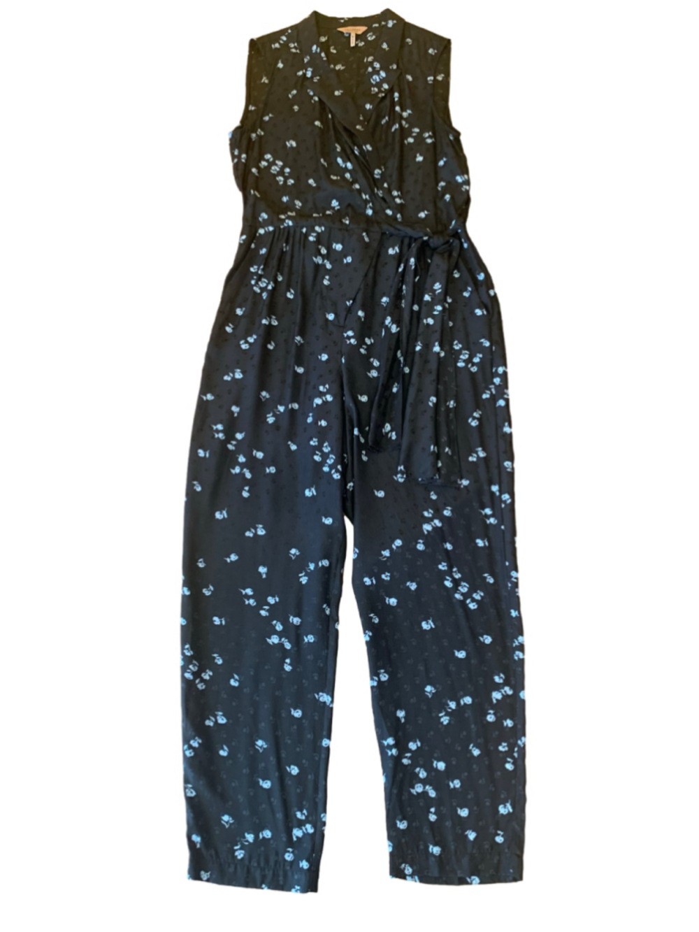 Tailored by Rebecca Taylor Romper/ jumpsuit 8 Black Baby Blue Floral Silk Blend
